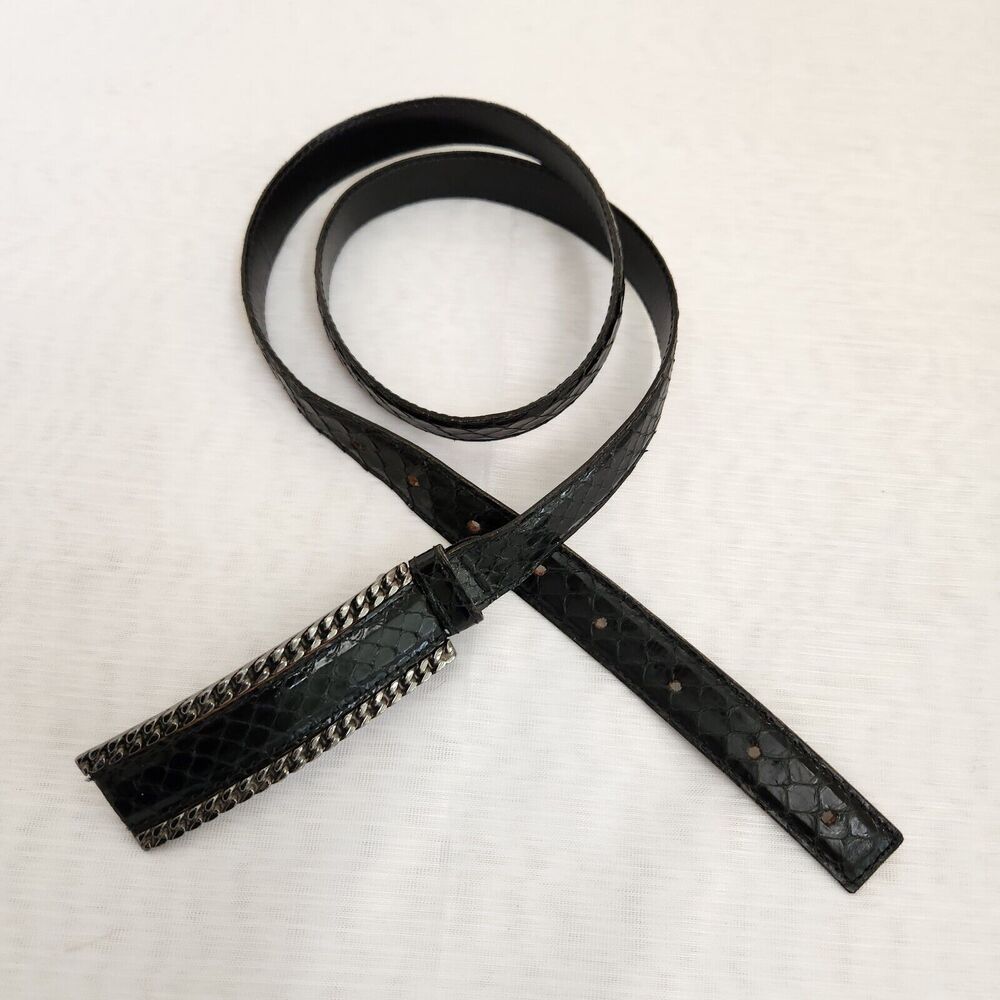 Colony Designs Belt Womens L Black Leather Snake Black Onyx Rope Buckle Hardware